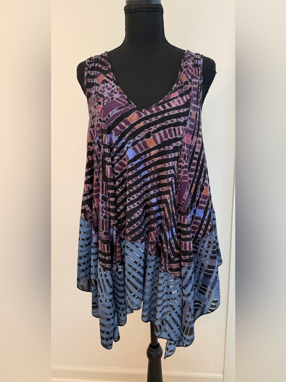 Free People Boho Day Dreamers Flowy Asymmetrical Striped Batik Sleeveless Top S